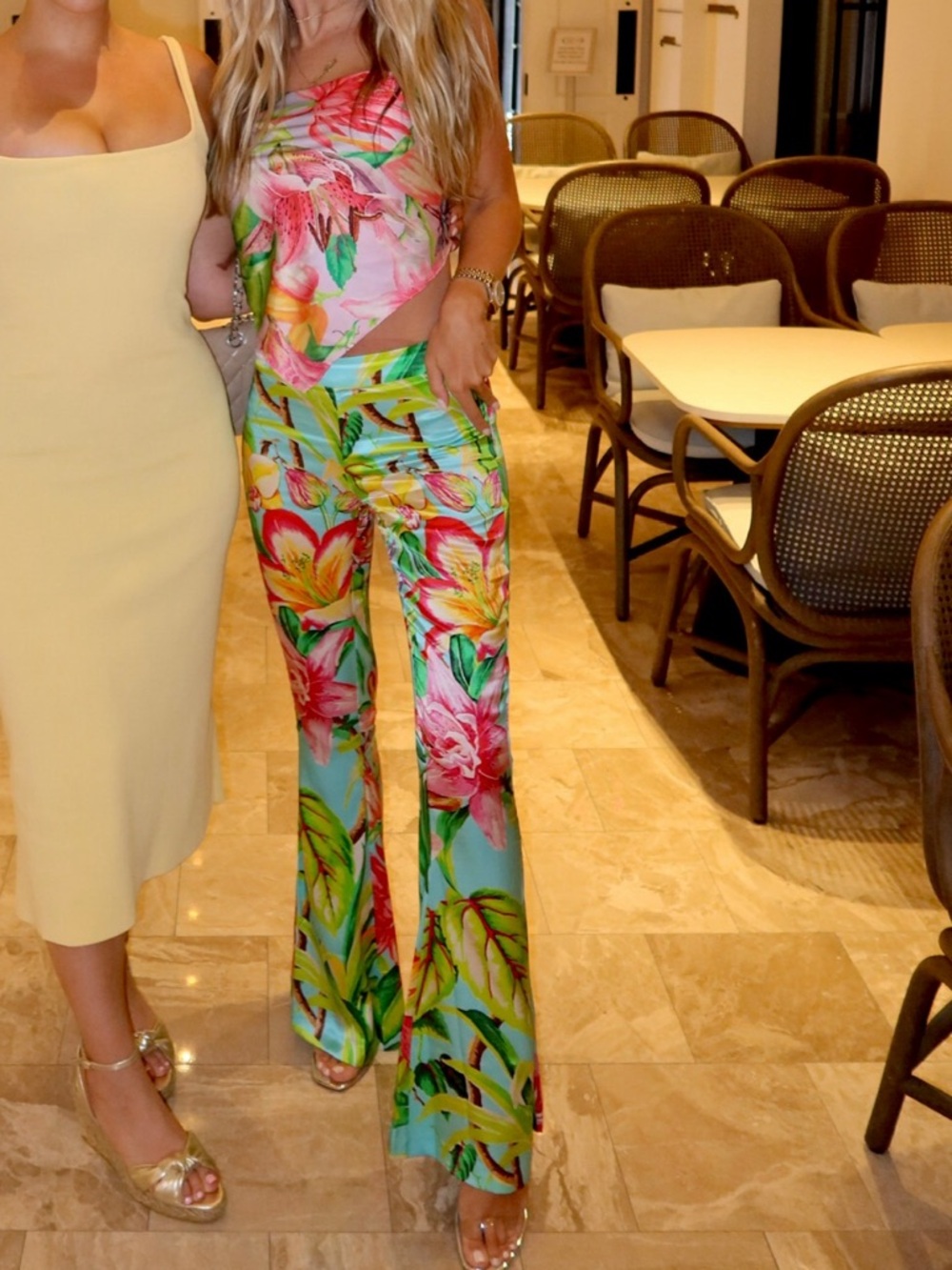 Rococo Sand Tropical Floral Satin Wide-Leg Pant Ser - Multicolor
